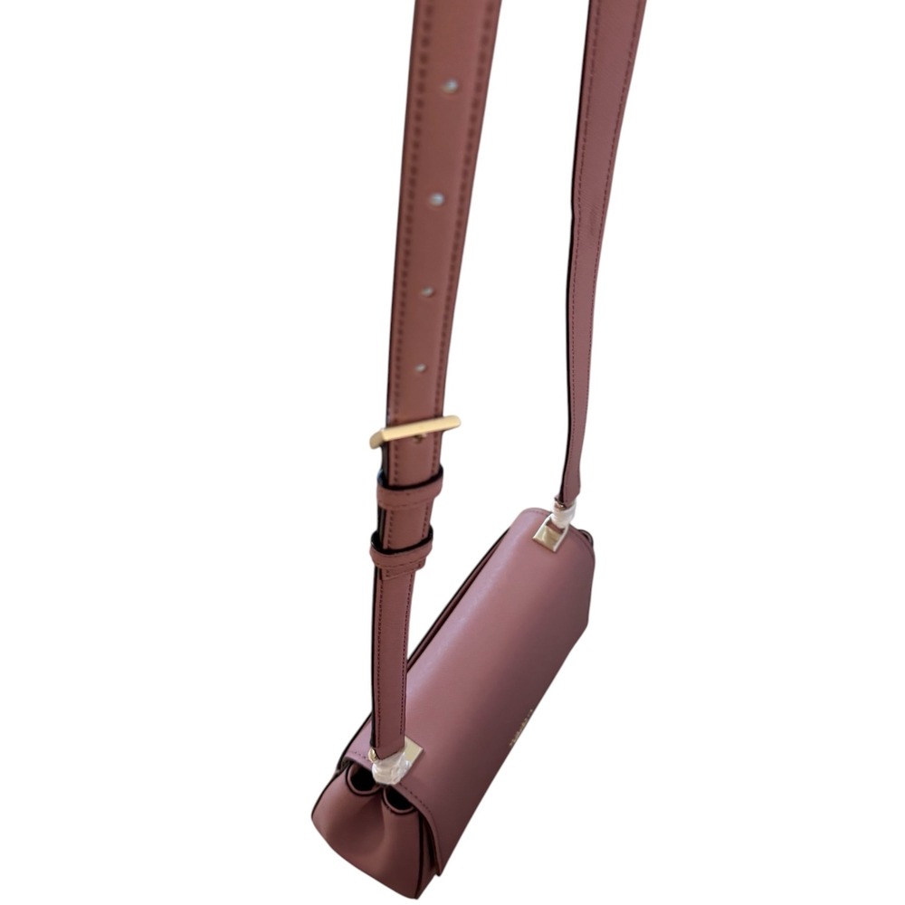 Kate Spade Laurel Way Carsen Leather Crossbody Saddle Bag Dusty Pink Mauve Gold - Picture 6 of 11